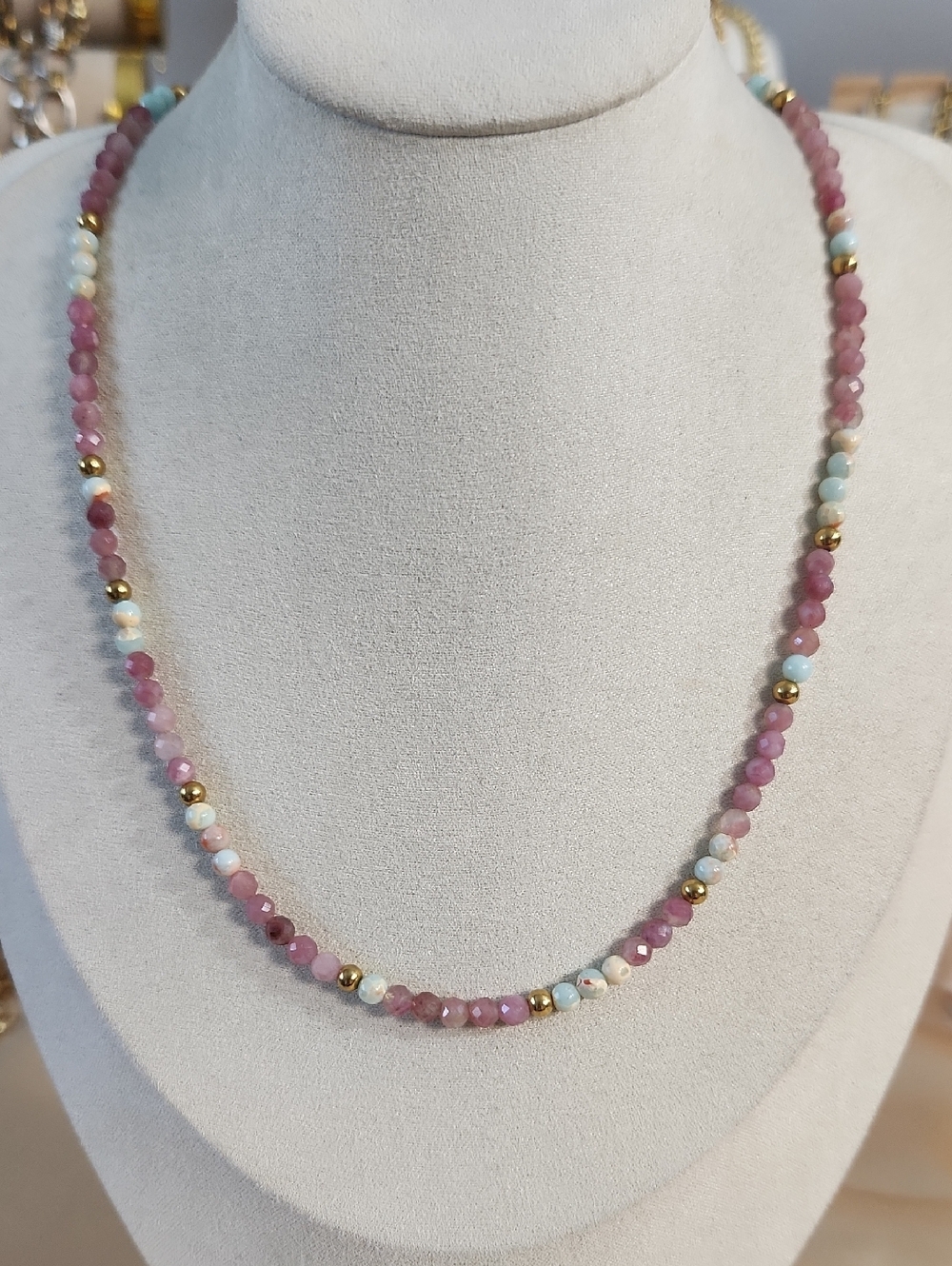 Handmade Pink Tourmaline And Imperial Jasper Beaded Necklace